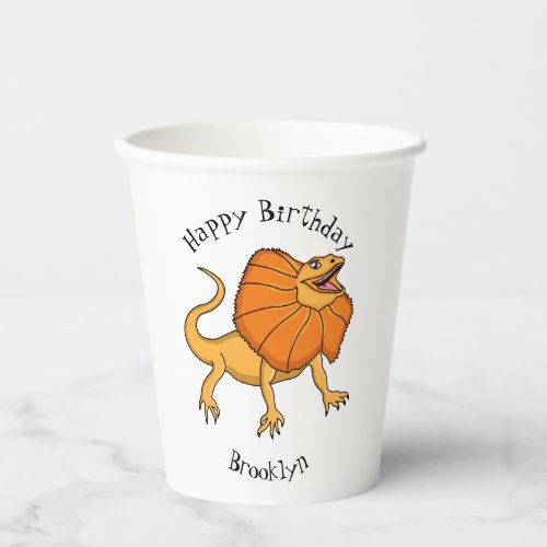 Orange frilled_neck lizard cartoon illustration paper cups