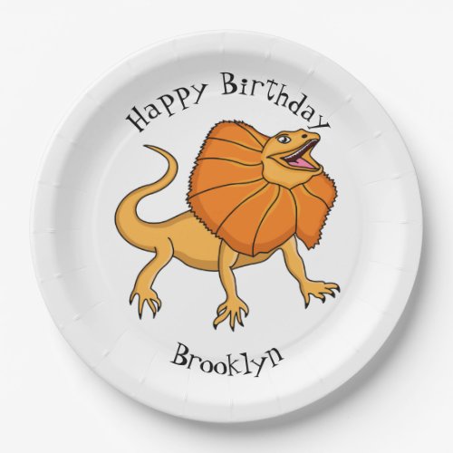 Orange frilled_neck lizard cartoon illustration paper plates