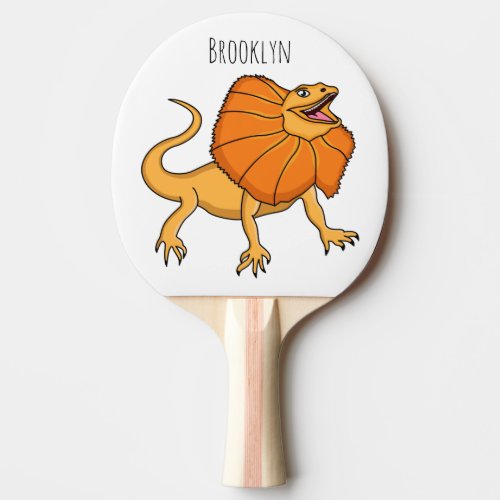 Orange frilled_neck lizard cartoon illustration  ping pong paddle