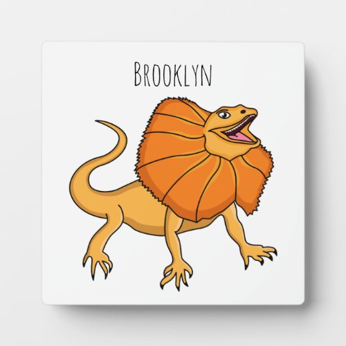 Orange frilled_neck lizard cartoon illustration plaque