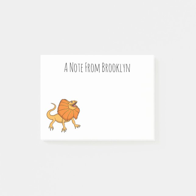 Orange frilled-neck lizard cartoon illustration post-it notes (Front)