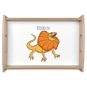 Orange frilled-neck lizard cartoon illustration  serving tray