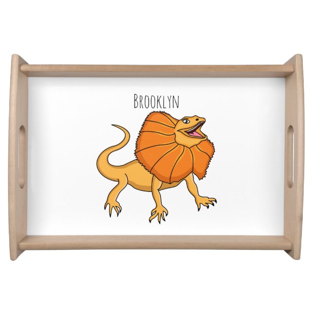 Orange frilled-neck lizard cartoon illustration  serving tray (Front)