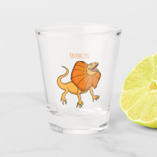 Orange frilled-neck lizard cartoon illustration shot glass