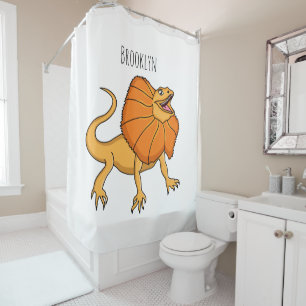 Orange frilled-neck lizard cartoon illustration shower curtain