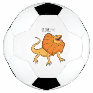 Orange frilled-neck lizard cartoon illustration soccer ball