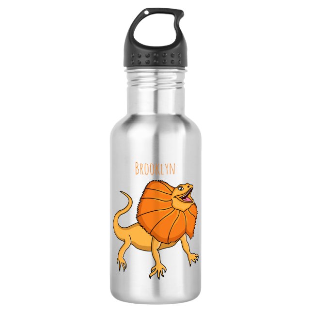 Orange frilled-neck lizard cartoon illustration stainless steel water bottle (Front)