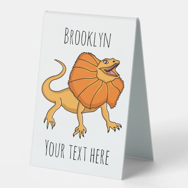 Orange frilled-neck lizard cartoon illustration table tent (Front)