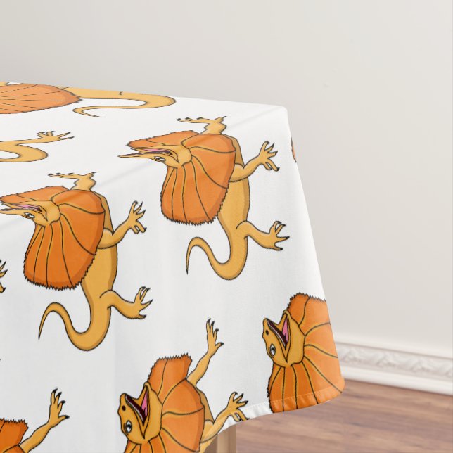 Orange frilled-neck lizard cartoon illustration tablecloth (In Situ)