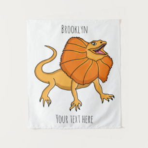 Orange frilled-neck lizard cartoon illustration tapestry