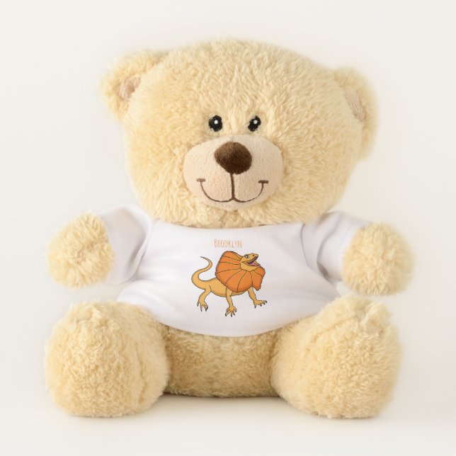 Orange frilled-neck lizard cartoon illustration teddy bear (Front)