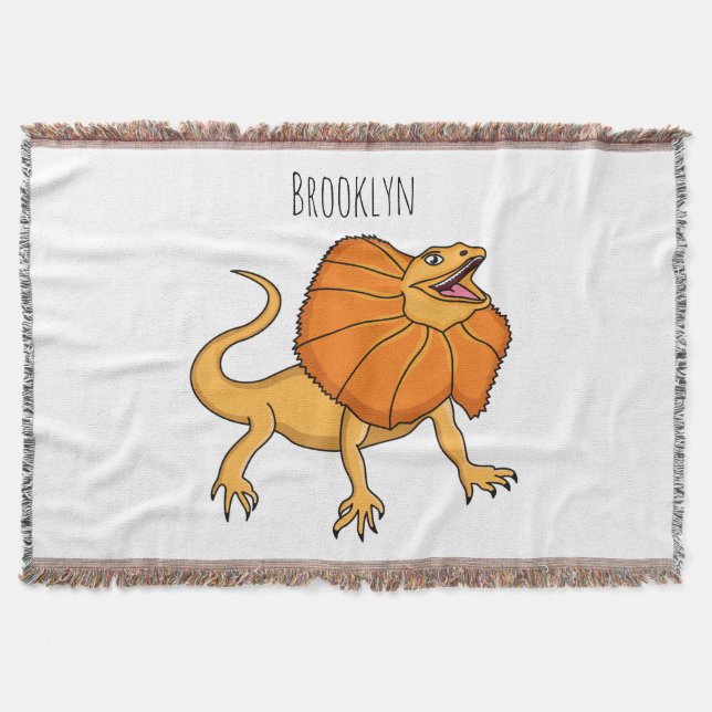 Orange frilled-neck lizard cartoon illustration throw blanket (Front)
