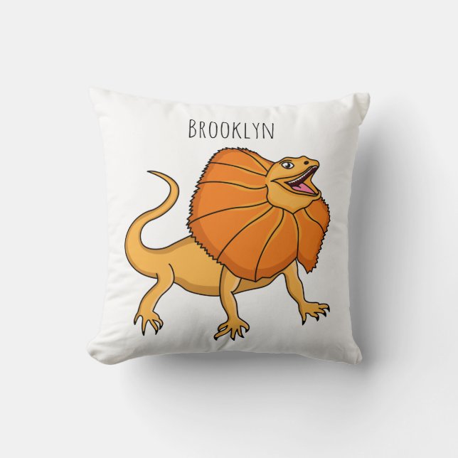 Orange frilled-neck lizard cartoon illustration  throw pillow (Front)