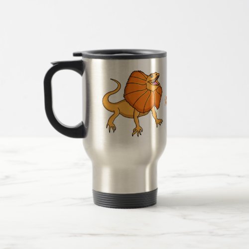 Orange frilled_neck lizard cartoon illustration travel mug