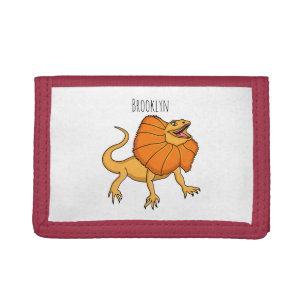 Orange frilled-neck lizard cartoon illustration tri-fold wallet
