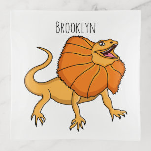 Orange frilled-neck lizard cartoon illustration trinket tray