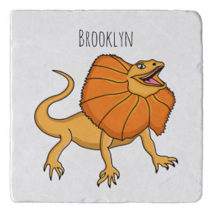 Orange frilled-neck lizard cartoon illustration trivet