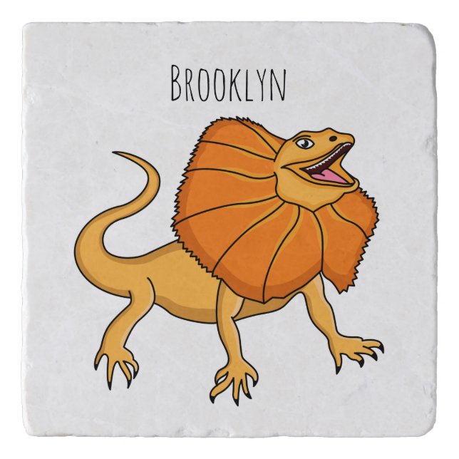 Orange frilled-neck lizard cartoon illustration trivet (Front)