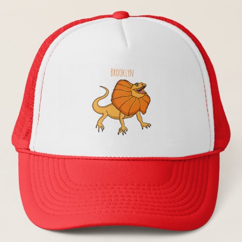 Orange frilled_neck lizard cartoon illustration  trucker hat