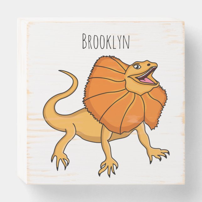 Orange frilled-neck lizard cartoon illustration  wooden box sign (Front Horizontal)