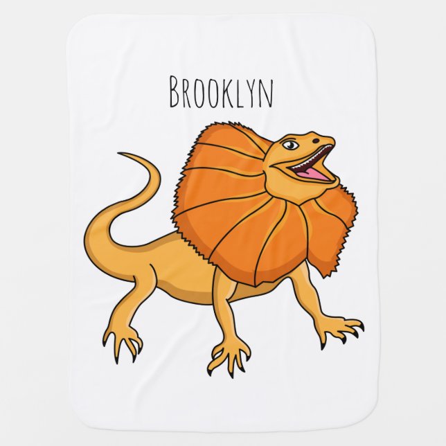 Orange frilled-neck lizard cartoon illustrationt baby blanket (Front)