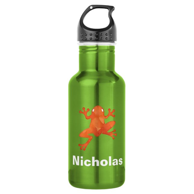 Orange Frog Personalized Stainless Steel Water Bottle (Front)