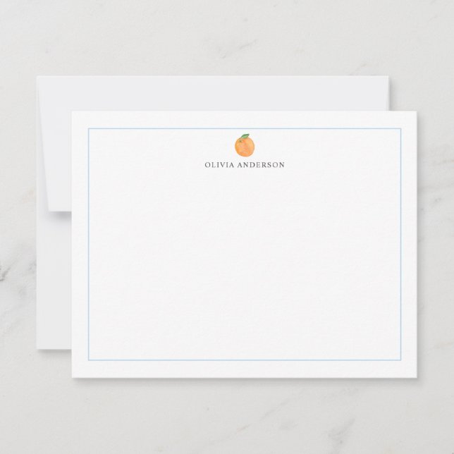 Orange Fruit Blue Border Personalized Stationery Note Card (Front)
