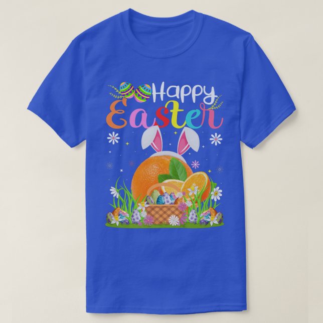 Orange Fruit Bunny Egg Hunting Funny Orange Happy  T-Shirt (Design Front)
