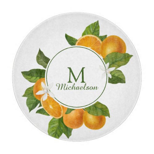 Orange Fruit Circle Frame Monogram Cutting Board