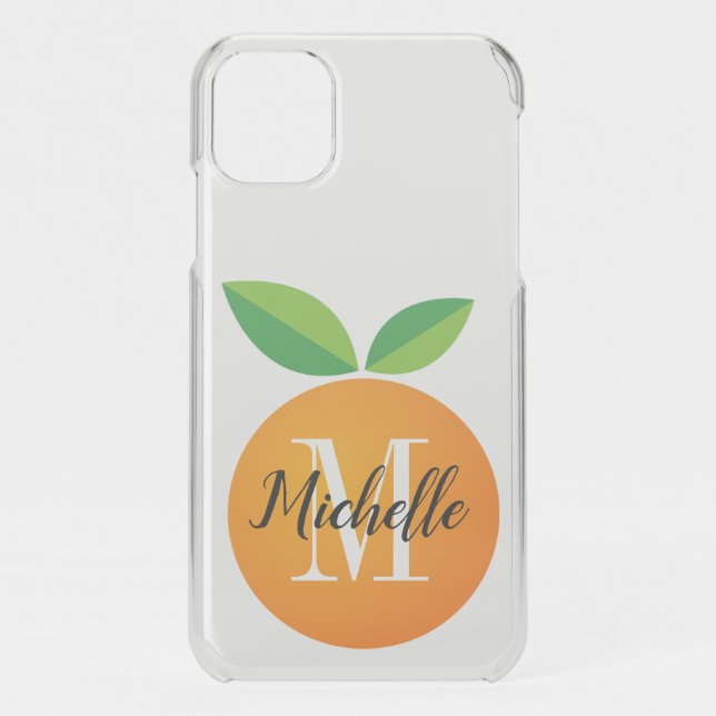 Orange fruit custom monogram clear iPhone 11 case (Back)