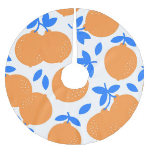 Orange Fruit: Exquisite Blue-Twigged Pattern. Brushed Polyester Tree Skirt