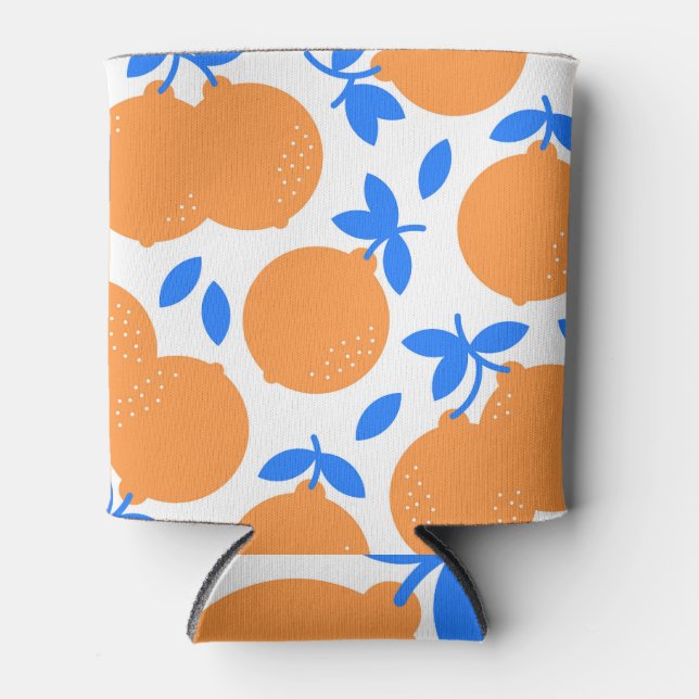 Orange Fruit: Exquisite Blue-Twigged Pattern. Can Cooler (Front)