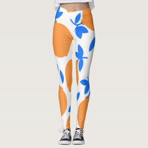 Orange Fruit: Exquisite Blue-Twigged Pattern. Leggings