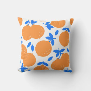 Orange Fruit: Exquisite Blue-Twigged Pattern. Throw Pillow