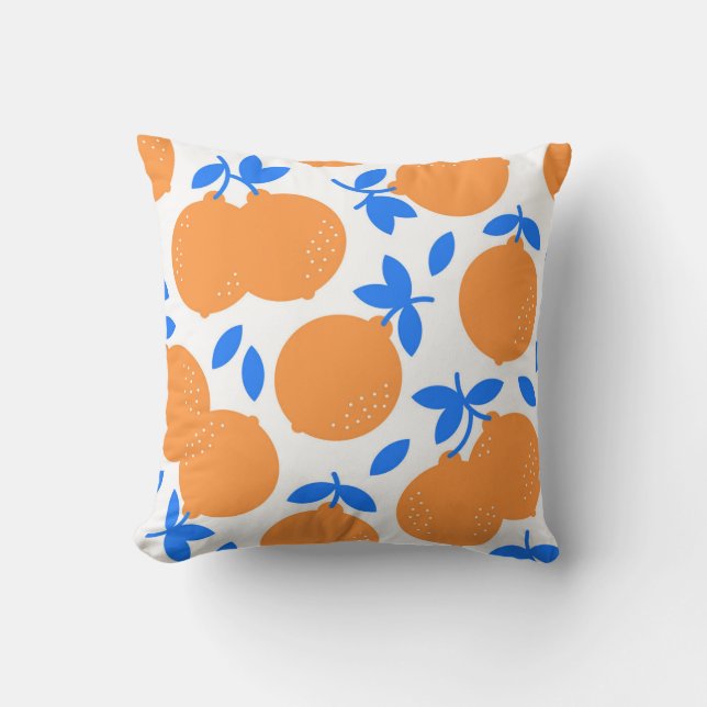 Orange Fruit: Exquisite Blue-Twigged Pattern. Throw Pillow (Front)