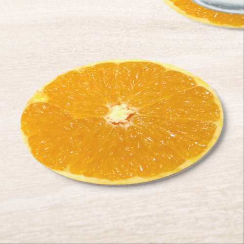 Orange Fruit Fresh Slice Round Paper Coaster