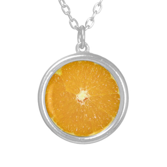Orange Fruit Fresh Slice Silver Plated Necklace (Front)