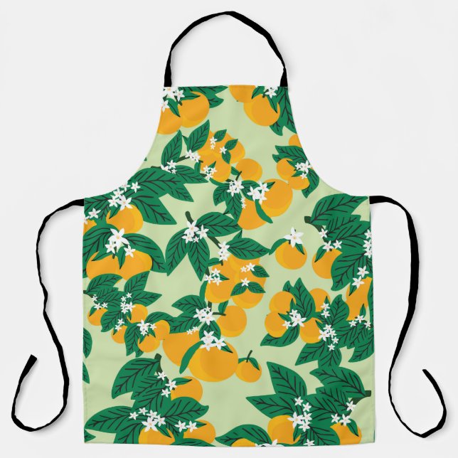 Orange fruit: green vintage pattern. apron (Front)