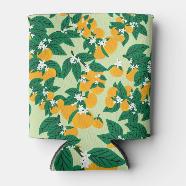 Orange fruit: green vintage pattern. can cooler (Front)