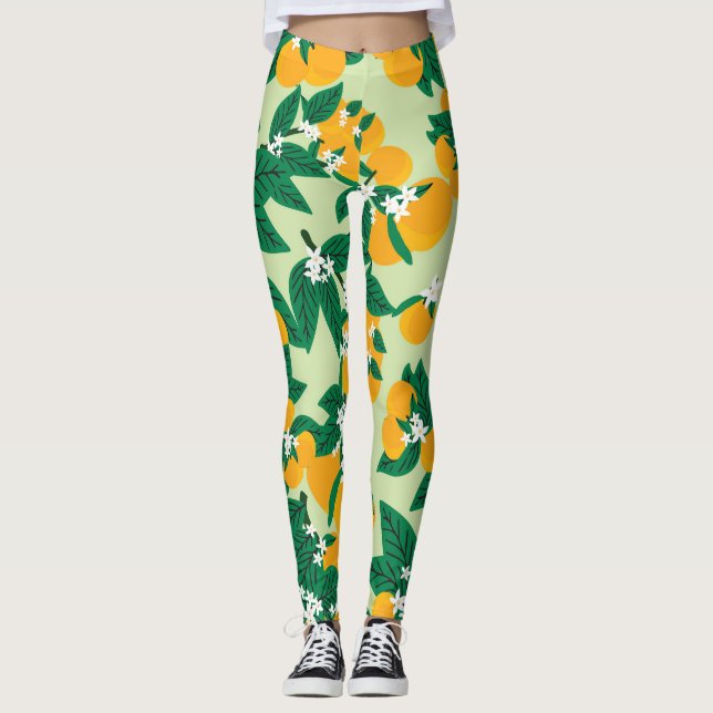 Orange fruit: green vintage pattern. leggings (Front)