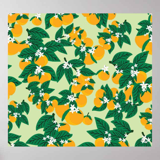 Orange fruit: green vintage pattern. poster (Front)