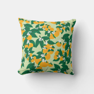 Orange fruit: green vintage pattern. throw pillow