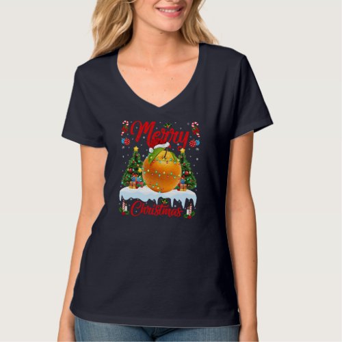 Orange Fruit Lights Xmas Tree Santa Orange Christm T_Shirt