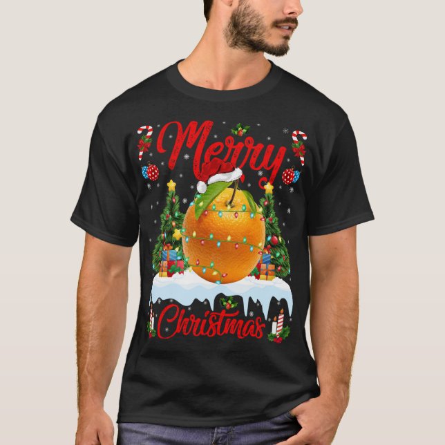 Orange Fruit Lights Xmas Tree Santa Orange Christm T-Shirt (Front)