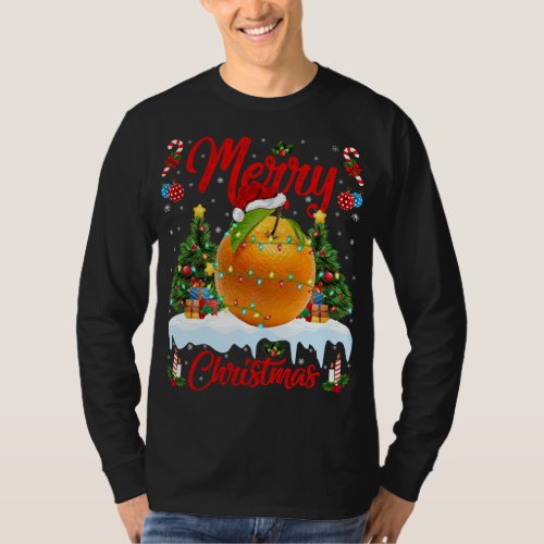 Orange Fruit Lights Xmas Tree Santa Orange Christm T_Shirt