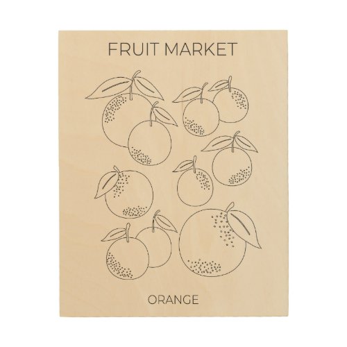 Orange Fruit Market Minimal Line Wood Wall Art