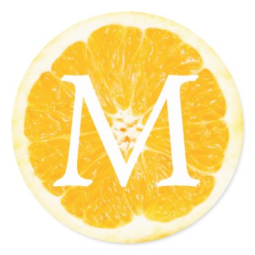 Orange Fruit Monogram Tropical Wedding Classic Round Sticker Orange Fruit Monogram Tropical Wedding Classic Round Sticker