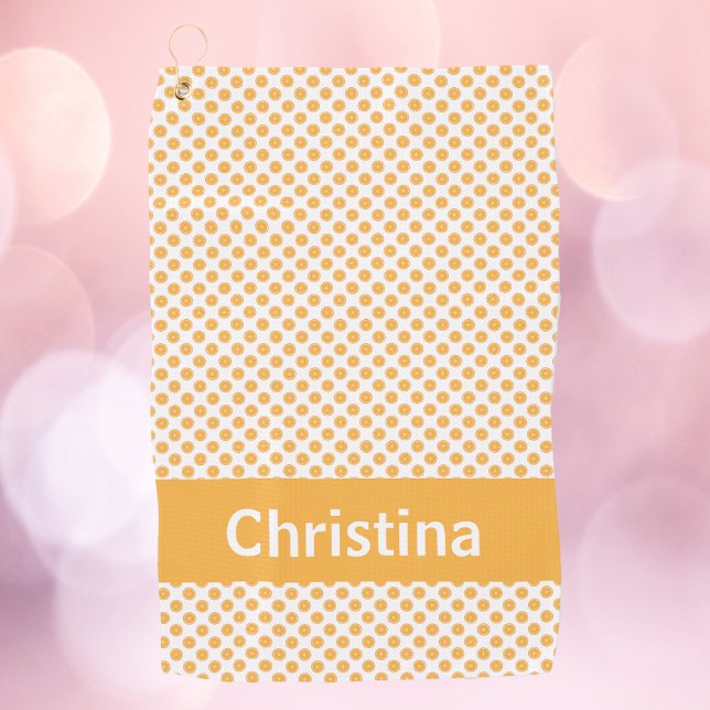 Orange Fruit Pattern Personalize Golf Towel (A golf pattern with a pattern of oranges and text you can personalize!)