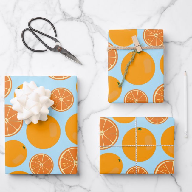 Orange Fruit Pattern Wrapping Paper Sheets (Front)