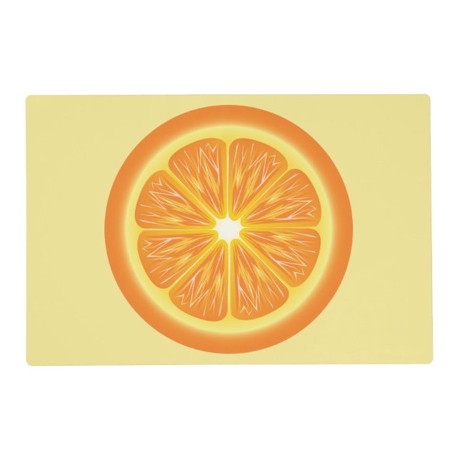 Orange Fruit Slice Cartoon Illustration On Yellow Placemat (Front)